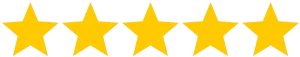 Five gold stars 5-star rating icon for customer reviews, testimonials, and product ratings